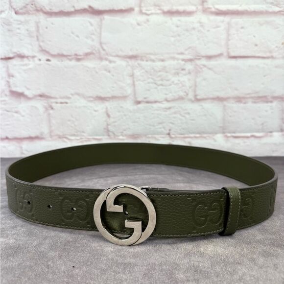 Gucci Embossed Green Leather Blondie Belt 703147 90/36 - Picture 1 of 13